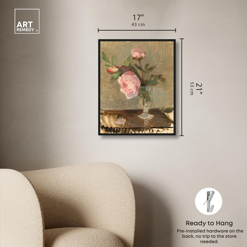 Toile Moristot Peony par Art Remedy, Noir, H 21 po x l 17 po, Cadre flottant