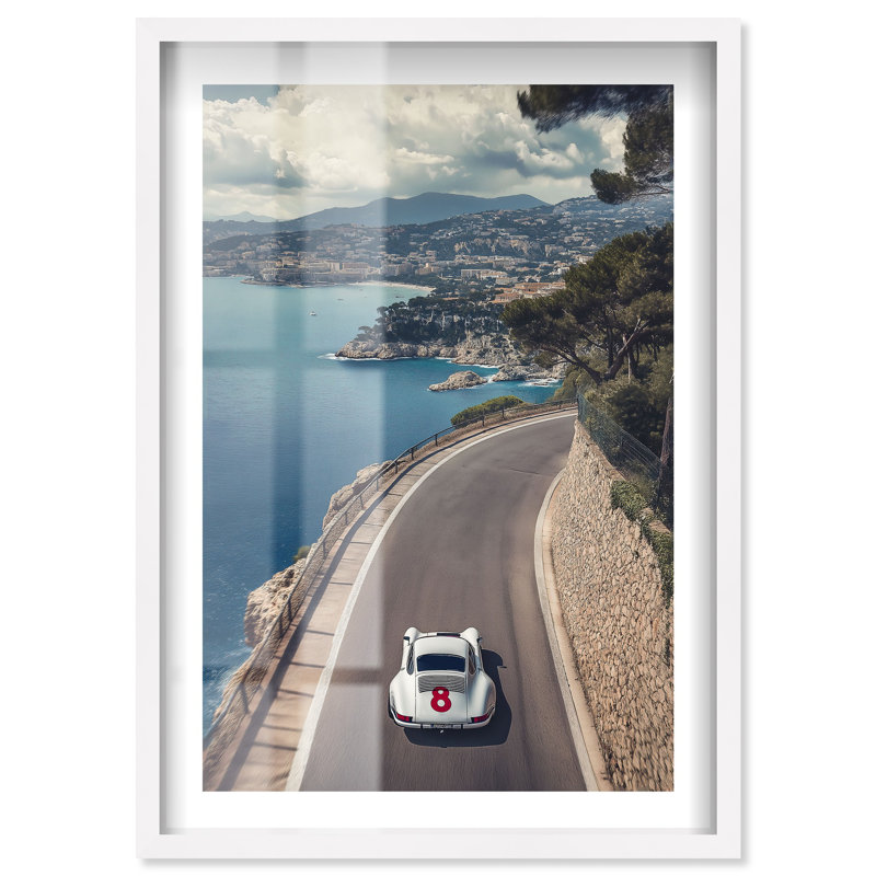 «Fast Car Monaco Shadowbox» par Notoriart, H 55 po x l 37 po, Blanc