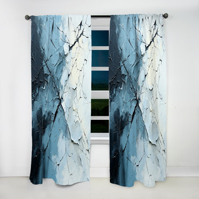 white and Blue Abstract Split - Shapes Curtain - Velvet Room Darkening - 1 Panel