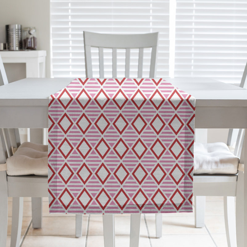 Chemin de table à carreaux fêtes hol, L 90 po x l 16 po, Rose / Rouge, Polyester