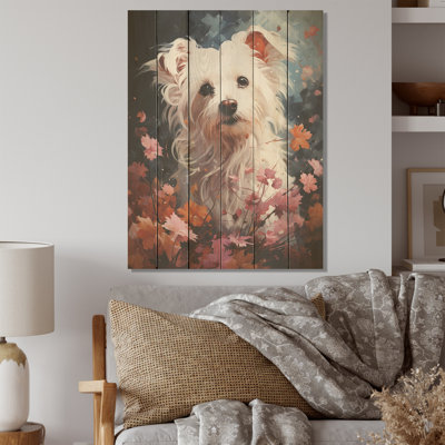 Dog Maltese Magic I - Dog Wood Wall Art On Natural Pine Wood