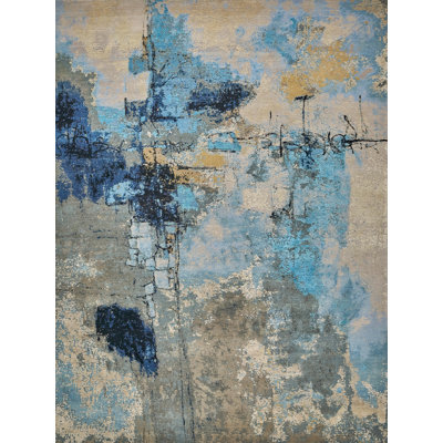 Picasso hand-knotted Wool/Silk Blue/Silver/Black Area Rug