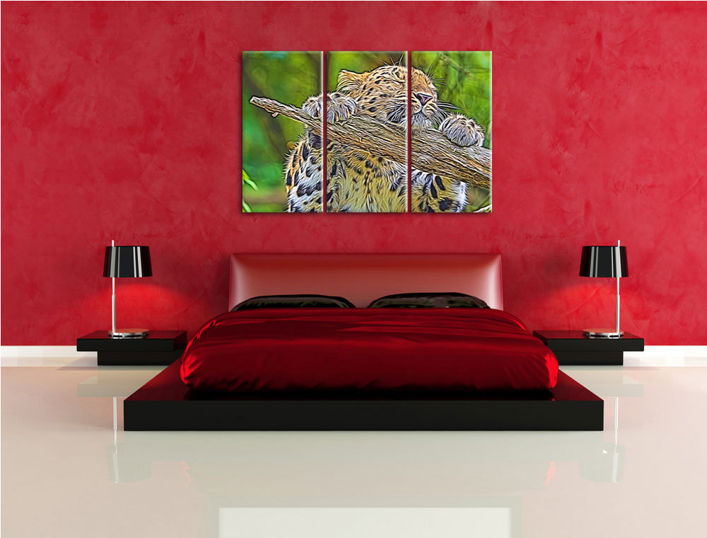 3-tlg. Leinwandbilder-Set „Verspielter Leopard“, Grafikdruck