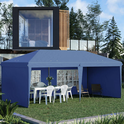 Auvent extérieur 10 pi x 20 pi - Pop-up avec parois latérales bleues pour la fête, le jardin, la terrasse, tente portable 4 occasions diverses