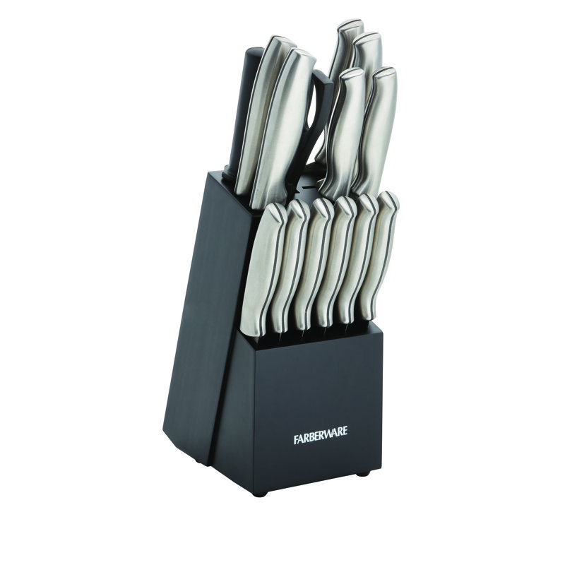 Farberware 15-Piece High Carbon Stainless Steel Knife Block Set, Black