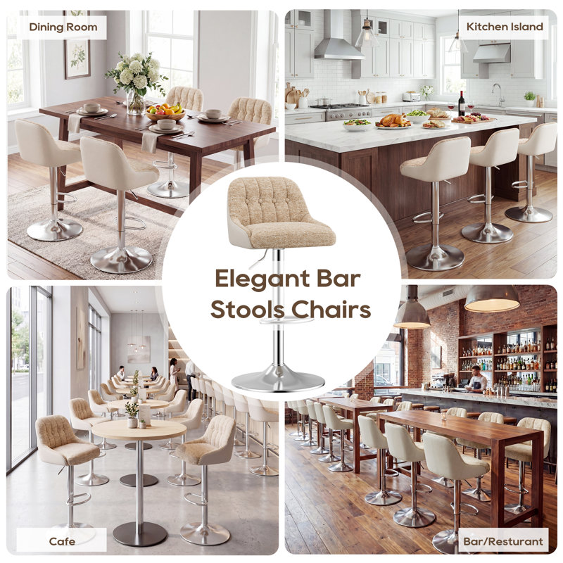 Tabourets de bar pivotants réglables améliorés - Tabourets de comptoir rembourrés en similicuir et en tissu avec base chromée pour îlot de cuisine, bar