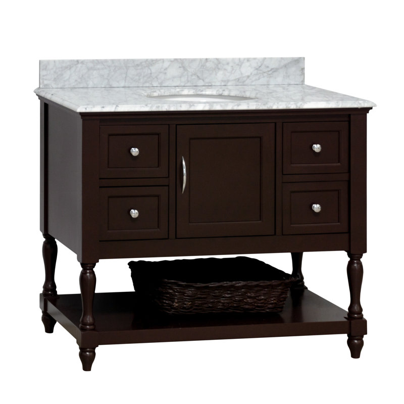 Ensemble de meuble-lavabo simple 42 po Hampton, Chocolat, Marbre de Carrare