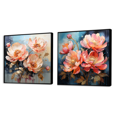 Peach Garden Of Peony Delights - Peonies Square Collage Set Of 2