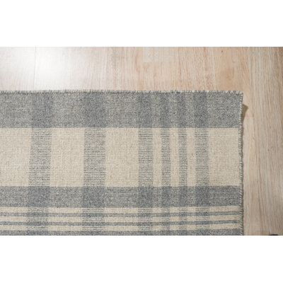 Tapis contemporain gris à motif géométrique en laine noué à la main