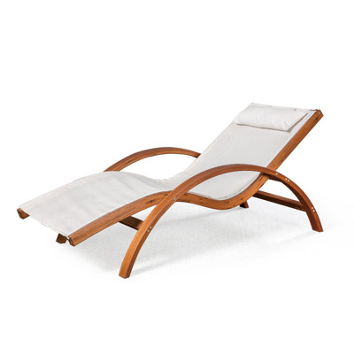 Chaise longue de luxe Island Retreat Bentwood Breeze - Chaise longue de piscine avec structure en bois résistant aux intempéries, tissu respirant et oreiller - Mobilier de terrasse, de patio, de piscine ou d'extérieur, teck et blanc