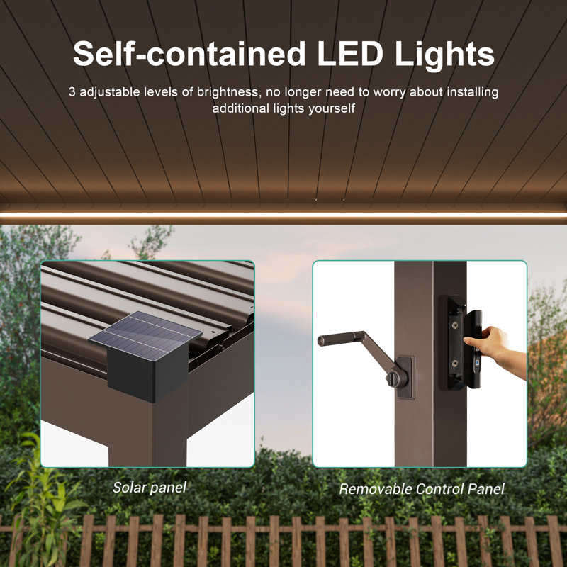 All Aluminum Louvered Roof Pergola with Solar LED, 10x13ft
