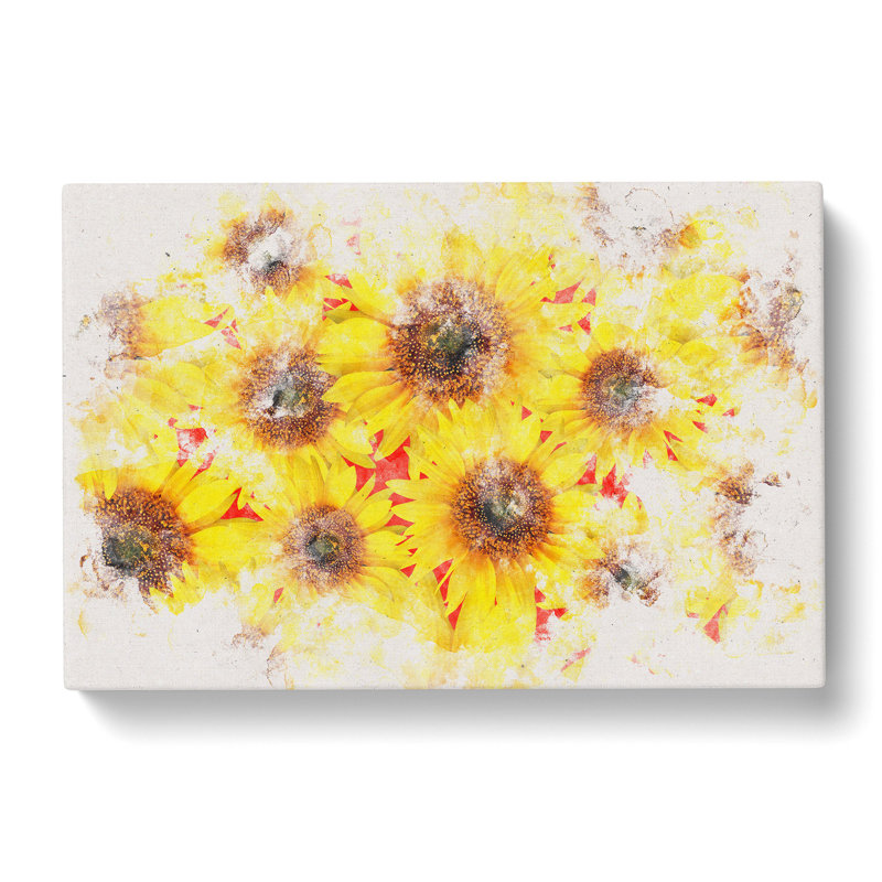 Wall Of Yellow Sunflowers - Wrapped Canvas Print, 60cm H x 91cm W x 3cm D