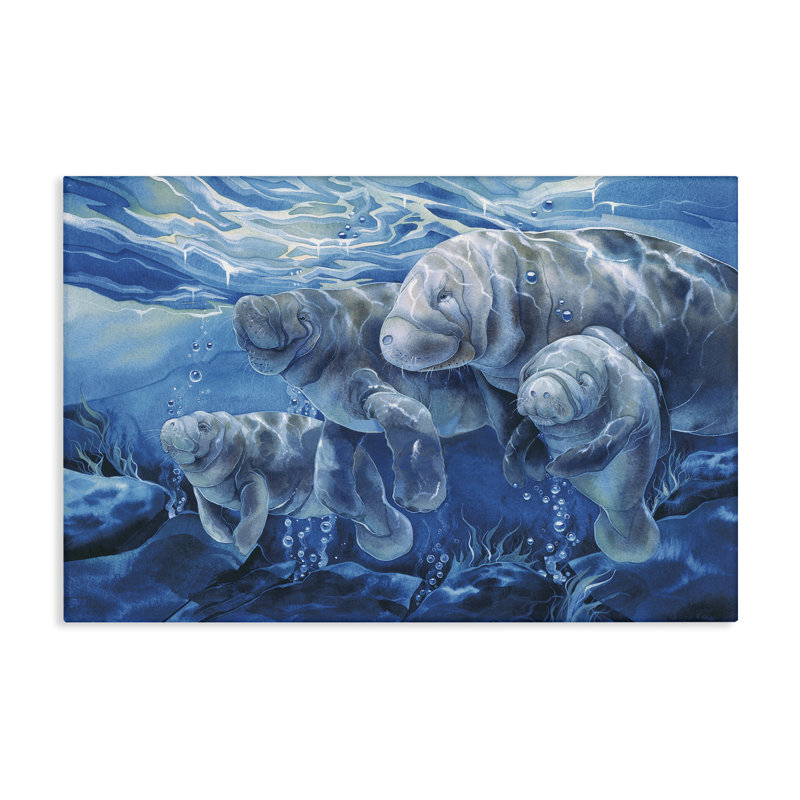 Toile de famille de lamantins sous l'eau, design par Jody Bergsma, H 24 po x l 36 po