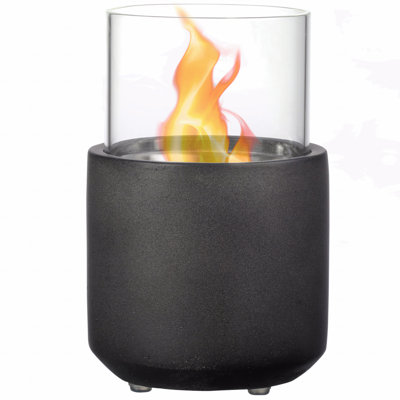 Tabletop Fireplace, Mini Concrete Ethanol Fire Bowl With Lid, Burns Up With Liquid Alcohol And Solid Tablet Alcohol