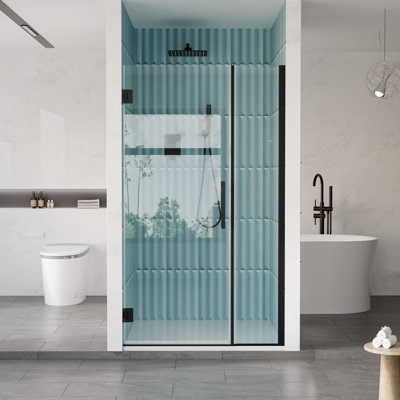 39-40 in. W x 72 in. H Hinged Frameless Shower Door with Fixed Glass Combo, 3/8 in. SGCC Clear Tempered Glass,Matte Black
