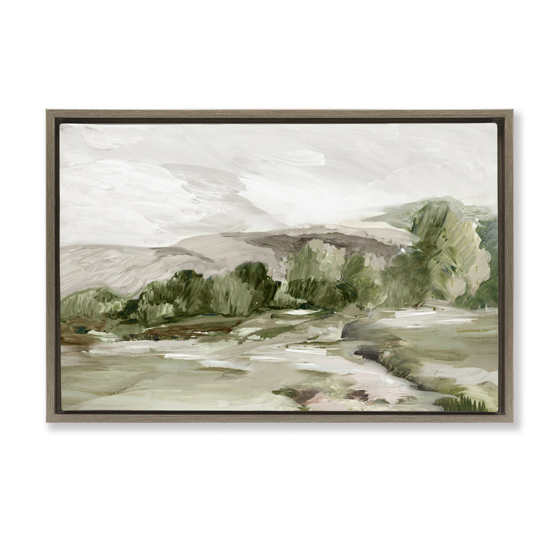  «Tree Line From Afar», toile flottante encadrée par Lera, H 21 po x l 31 po, Cadre flottant orme Montalcino