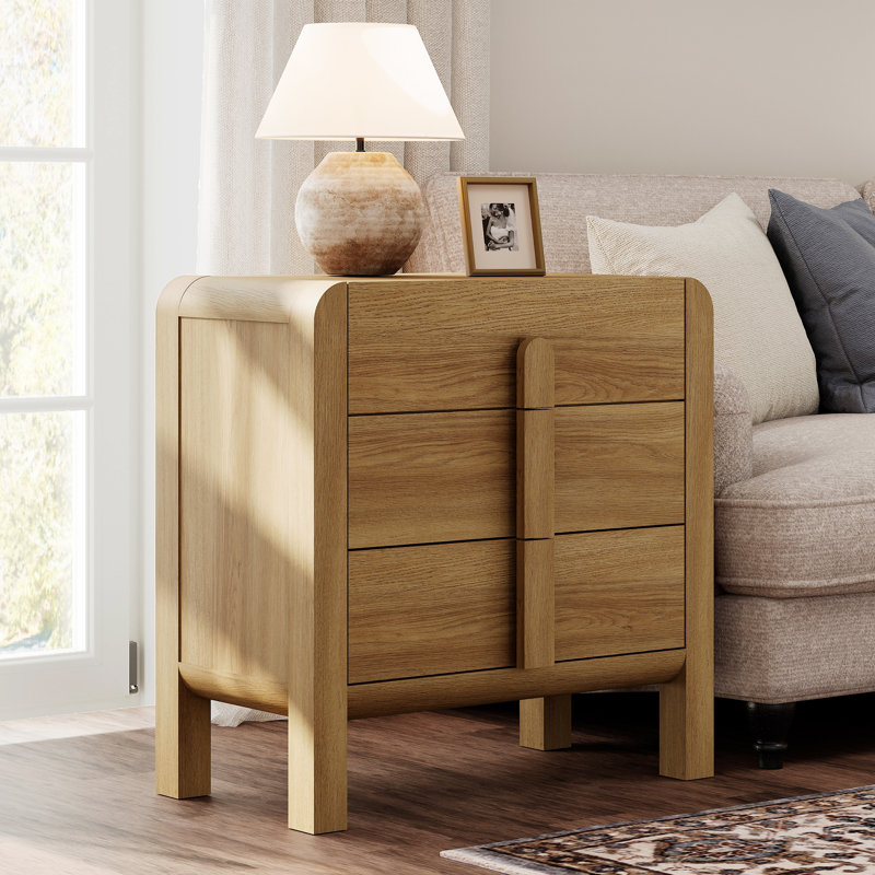 Adora 31.5" Large End Table With Storage And Curved Profile Design, Mid Century Modern Wooden Nightstand With Drawer For Bedroom, Living Room, Sofa Office
