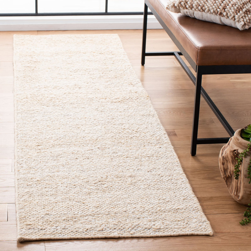 Tapis ivoire en laine et en coton tissé à la main Manon Natura, Tapis de couloir 1 pi 8 po x 5 pi