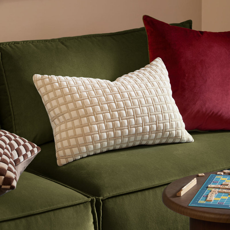 Softie Grid Pink Square Throw Cushion Cover, Beige Plaid