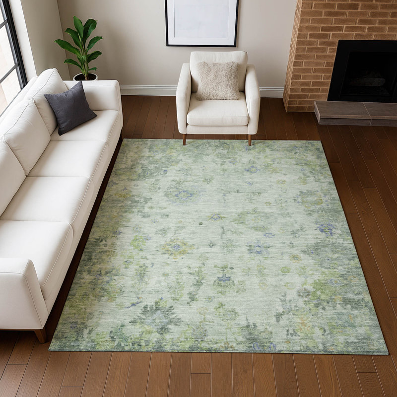 Premium Machine Washable Mayfield  Global Rug, Aloe, 5' x 7'6"