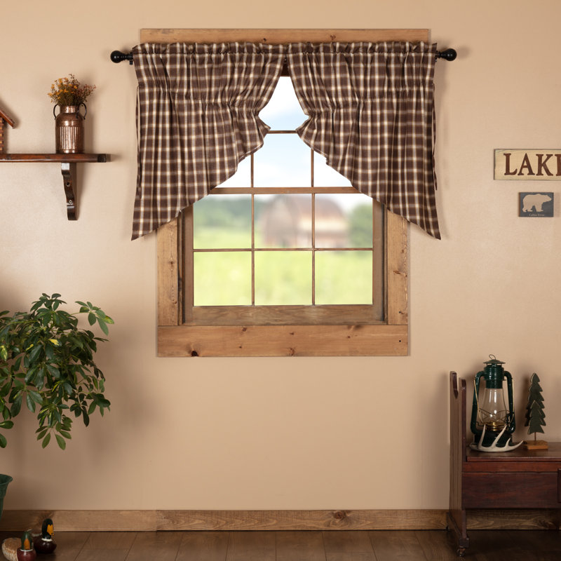 Dissay Cotton Plaid Swag Kitchen Curtain