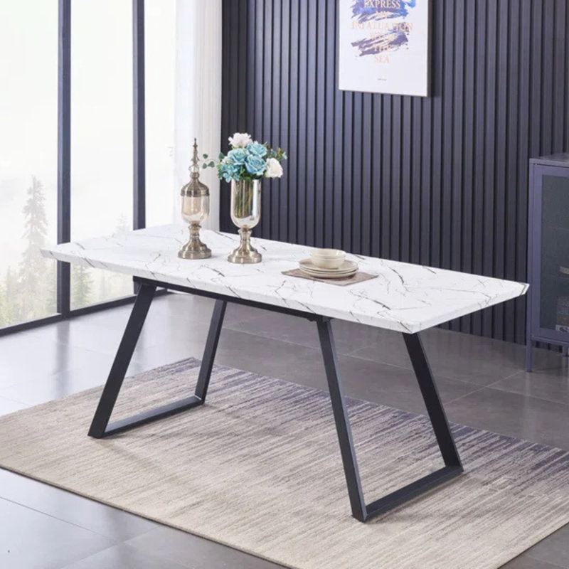 Goddard 4 Person Dining set - a Rectangular Extendable Dining Table with Metal Legs and a Set of 4 Quilted Velvet Dining Chairs for Dining Room - Modern Dining Table Set