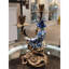 Porcelain Boy Figurine With Bronze Candle Holder Blue and White