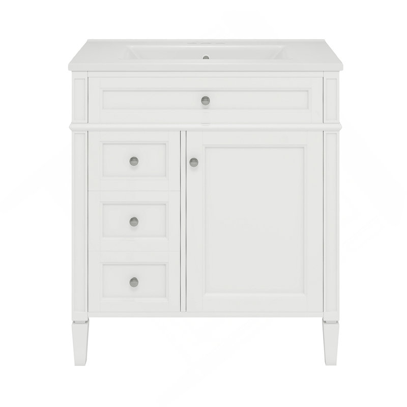 Meuble-lavabo de salle de bain 30 po avec lavabo supérieur, meuble-lavabo moderne avec 2 tiroirs et tiroir basculant, meuble-lavabo simple