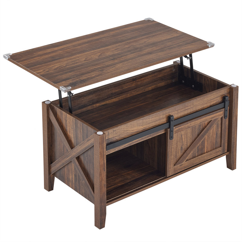 Table basse avec plateau relevable et rangement, Bois espresso, Noyer