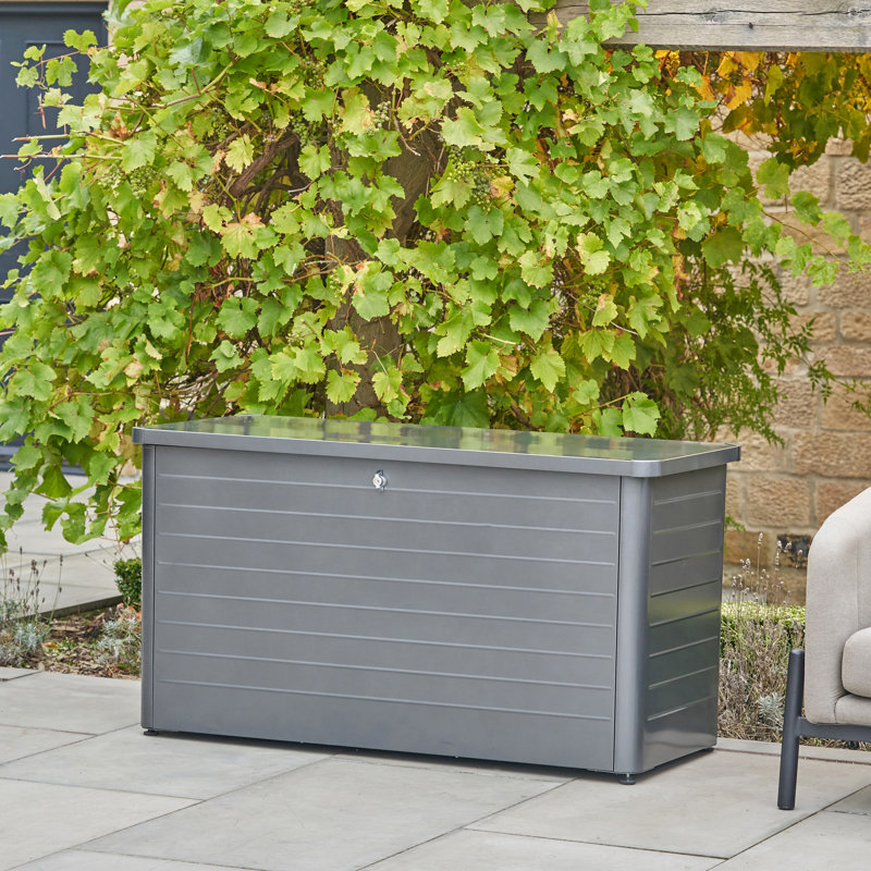 Chalandra Galvanised Steel Lockable Deck Box with Wheels, Grey