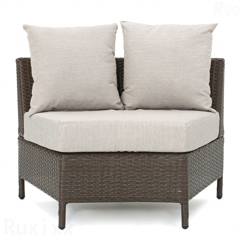  Chaise de coin d'extérieur en osier 1 pièce avec coussins imperméables toutes saisons, Brun