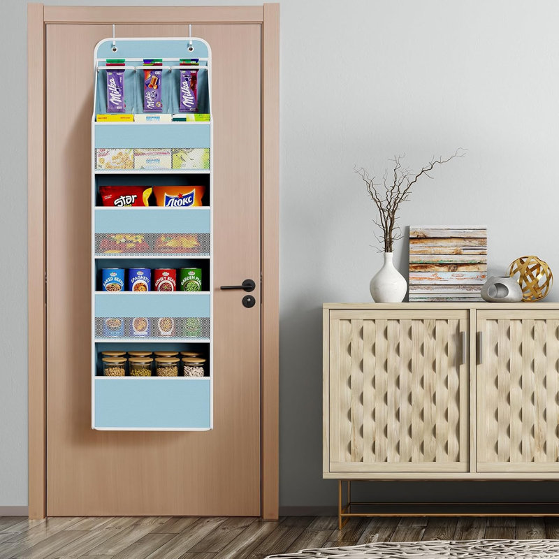 Rangement suspendu à 5 tablettes en tissu bleu