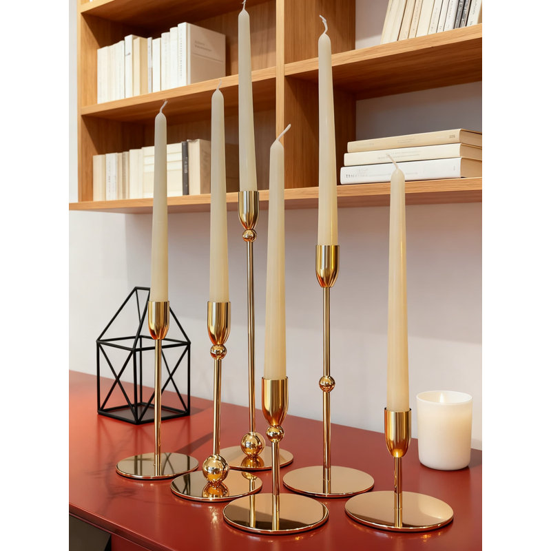 Modern Metal Candlestick Holders Set Of 6, Varying Height Table Centerpiece For Home Decor, Weddings And Events With Stable Wide Base Design