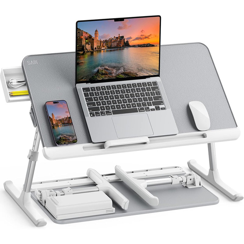 Laptop Bed Tray Table, Adjustable PVC Leather Laptop Bed T...