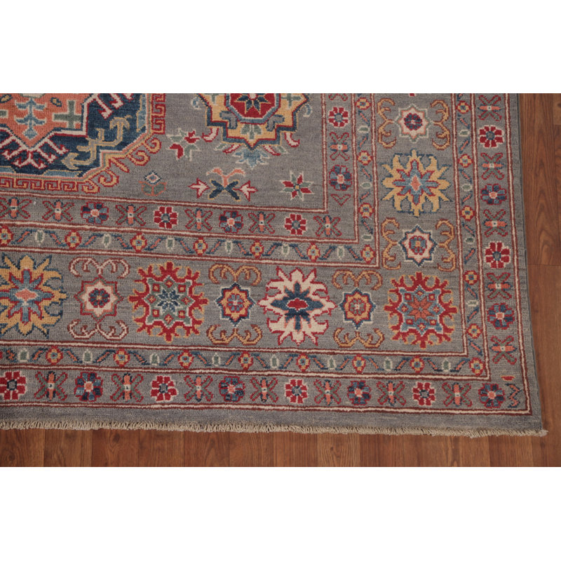 Grey Geometric Kazak Oriental Area Rug 7x10