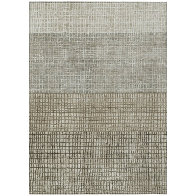 Machine Washable Indoor/Outdoor Xhevrie Taupe Rug