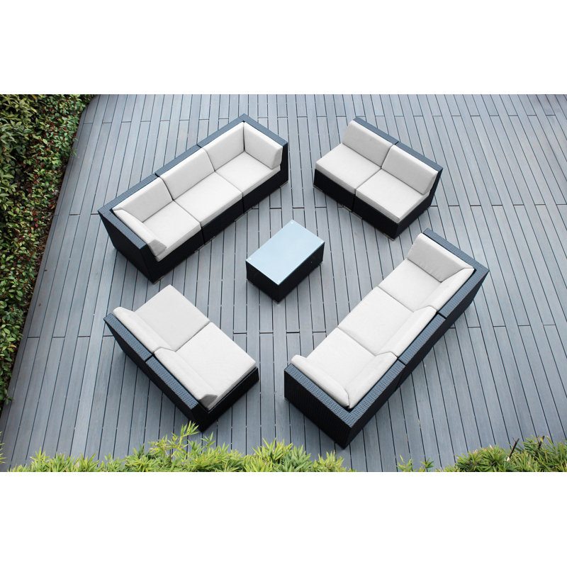 Ensemble de conversation en osier pour 10 personnes avec coussins Pavior, Toile Sunbrella® naturel