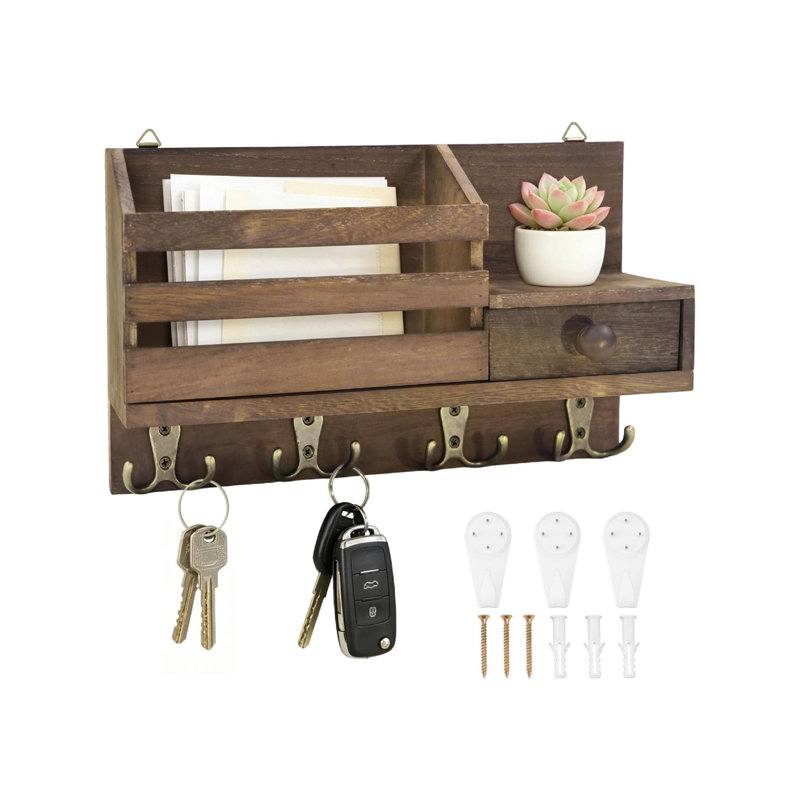 Wood Wall Organizer with Wall Baskets
