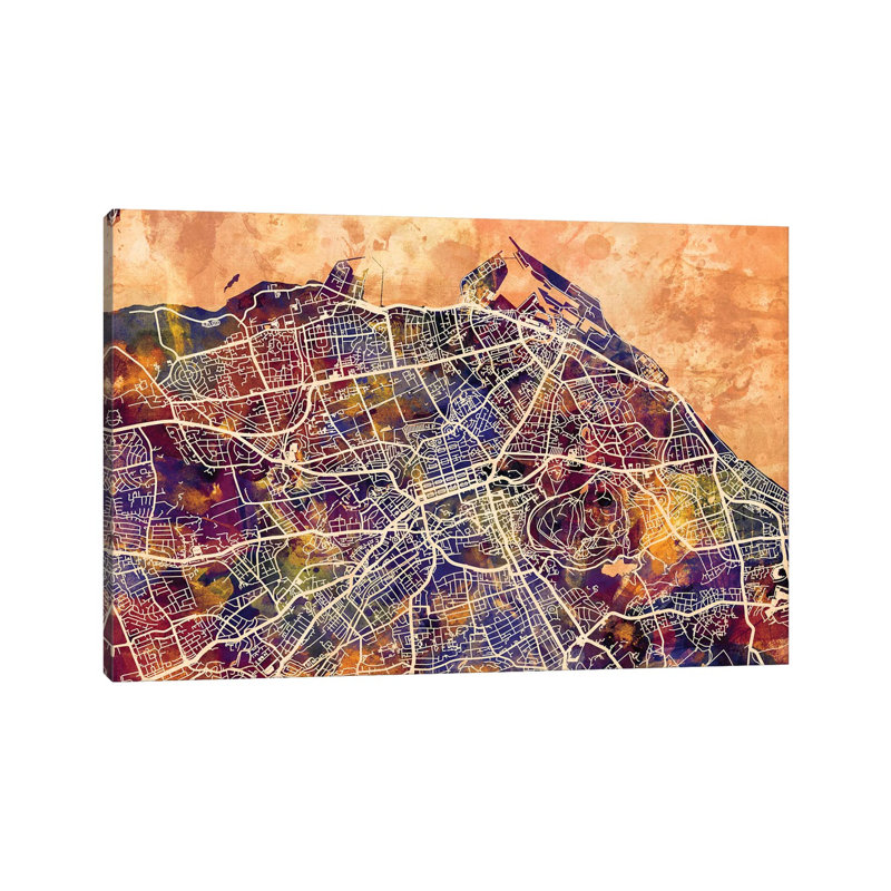 Edinburgh Street Map I by Michael Tompsett - Wrapped Canvas Gallery-Wrapped Canvas Giclée