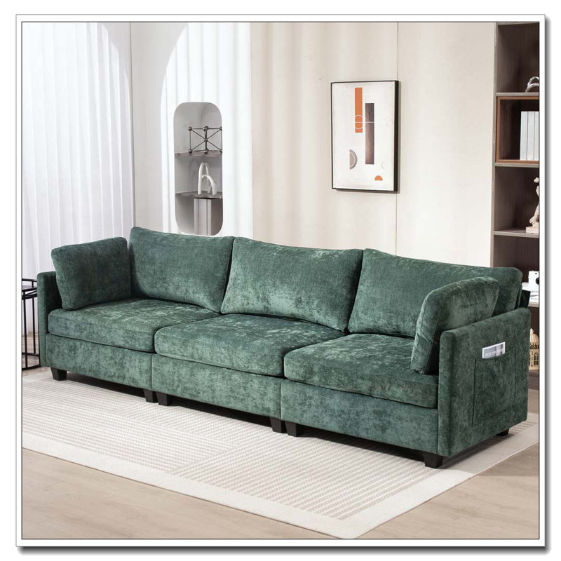 Canapé 3 places en tissu chenille profond, Vert foncé