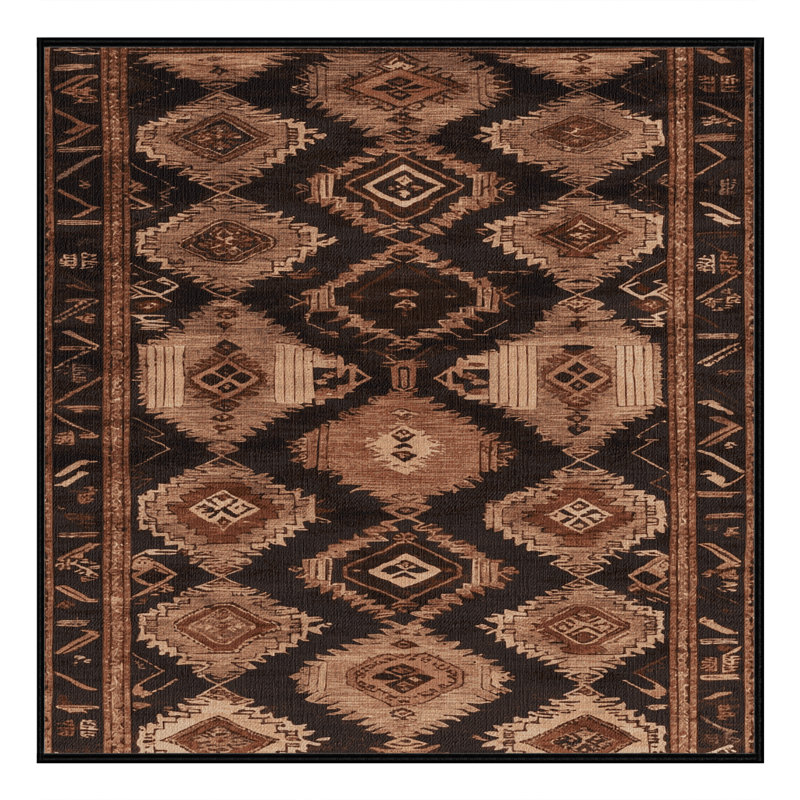Tapis persan noir lavable à la machine, Carré 7 pi