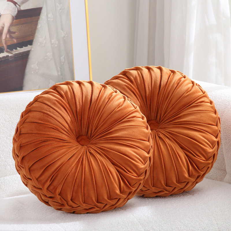 Coussin décoratif en velours rond 15 po (ensemble de 2), Orange