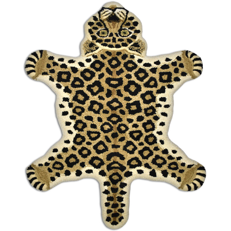 Tapis beige / noir en laine touffetée à imprimé animalier Lyly, Novateur 3 pi x 5 pi