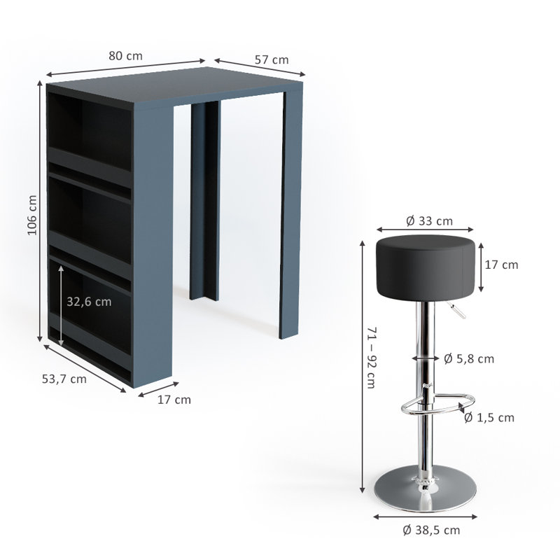 Katja 80cm Bar Set, Black