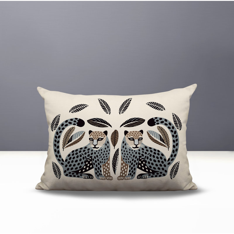 Coussin lombaire réversible Ayra Leopard, Rectangle H 14 po x l 20 po, Gris