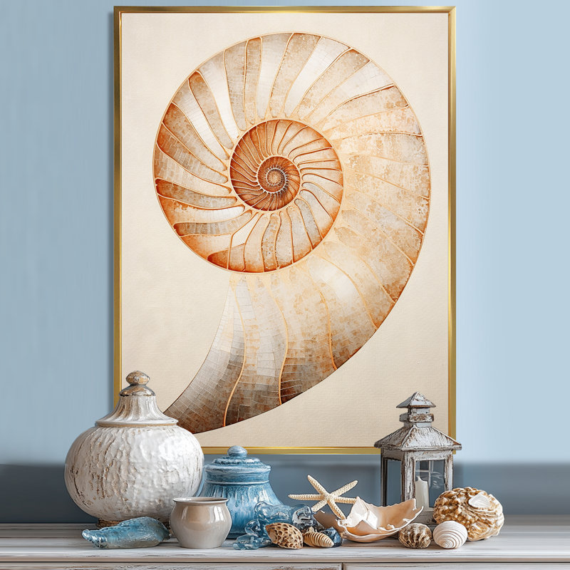 «Copper Curves Nautilus Spiral I» sur toile, Cadre flottant doré, H 32 po x l 24 po x P 1 po