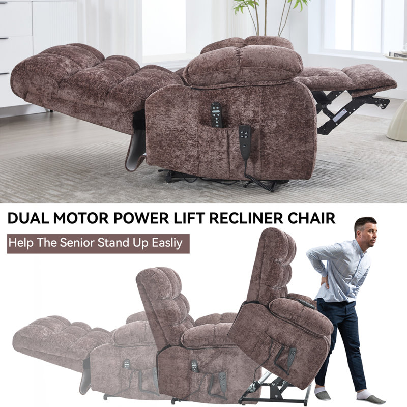 Electric Power Lift Recliners with Power-Remote, Brown