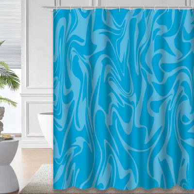 Waterproof Turquoise Wave Abstract AquaFlow Shower Curtain with 12 Hooks