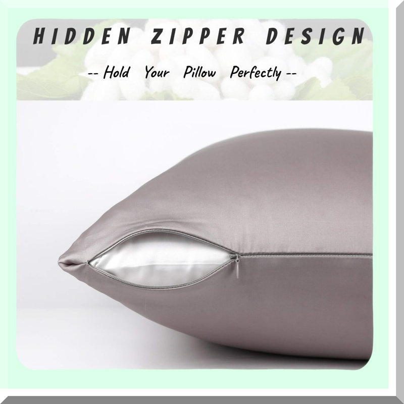 Silk Haircare Pillowcase Duo - 19 Momme 600 Thread Count Grey Set of 2, Hidden Zipper, Queen Size - Natural Silk Pillow Cover for Hair Care