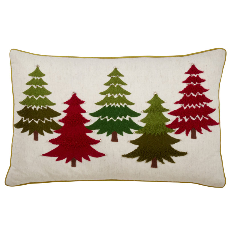 Arbres Collection Embroidered Cotton Pillow Cover, 14" H x 22" W, Feathers